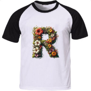 Camiseta Raglan Alfabeto Floral Letra R