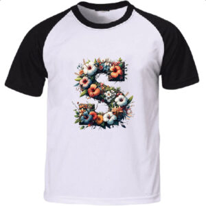 Camiseta Raglan Alfabeto Floral Letra S