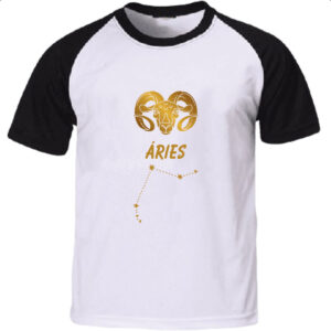 Camiseta Raglan Signo Aries Constelacao Dourada