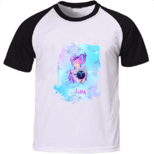 Camiseta Raglan Aries fundo zodiacal