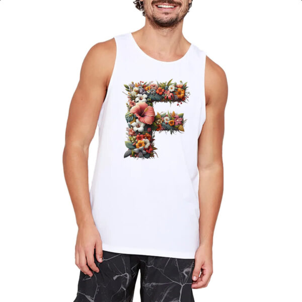Camiseta Regata Alfabeto Floral Letra F - Imagem 2
