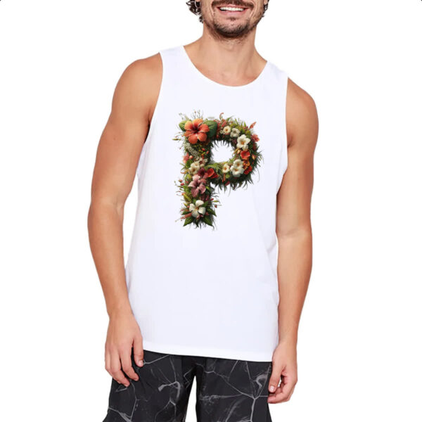 Camiseta Regata Alfabeto Floral Letra P - Imagem 2