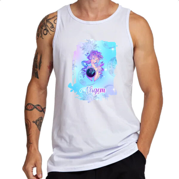Camiseta Regata Virgem fundo zodiacal - Imagem 3