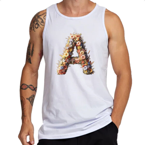 Camiseta Regata Alfabeto Floral Letra A - Imagem 3