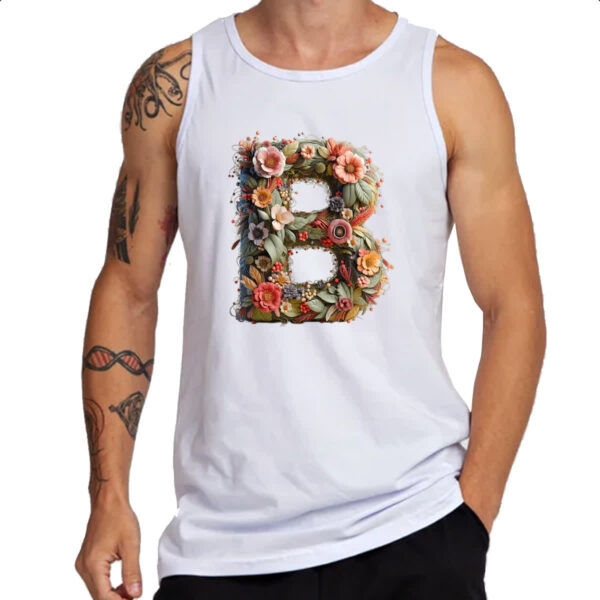 Camiseta Regata Alfabeto Floral Letra B - Imagem 3