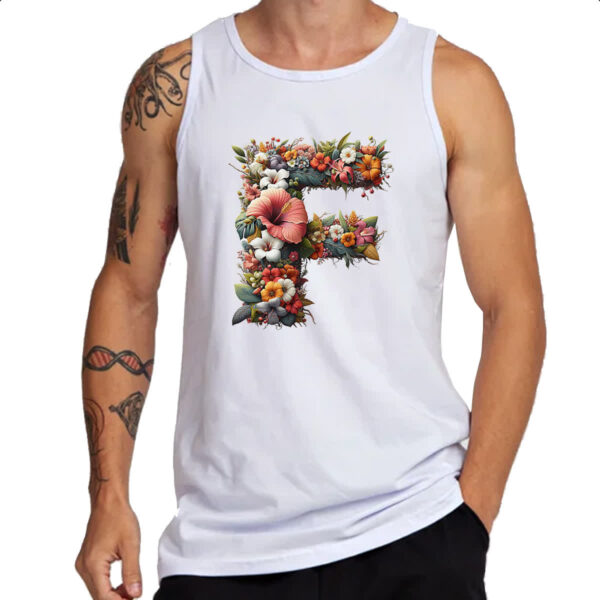 Camiseta Regata Alfabeto Floral Letra F - Imagem 3