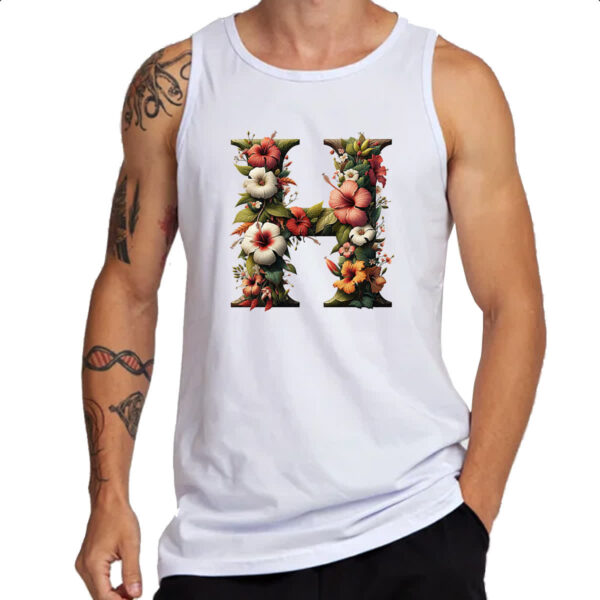 Camiseta Regata Alfabeto Floral Letra H - Imagem 3