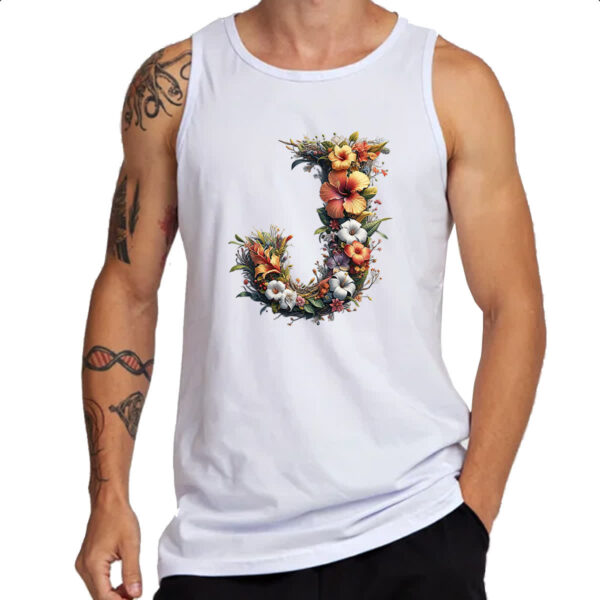 Camiseta Regata Alfabeto Floral Letra J - Imagem 3