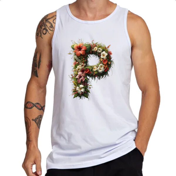 Camiseta Regata Alfabeto Floral Letra P - Imagem 3