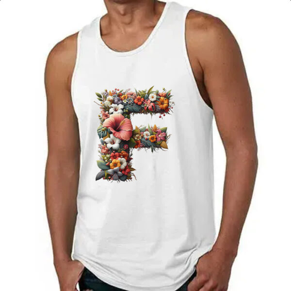 Camiseta Regata Alfabeto Floral Letra F - Imagem 4