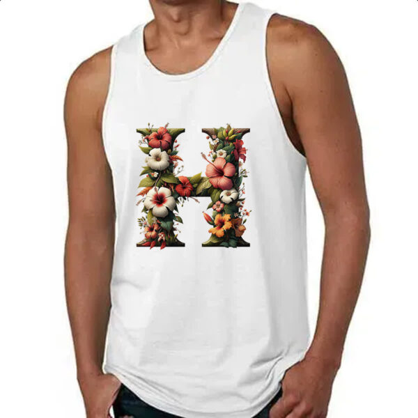 Camiseta Regata Alfabeto Floral Letra H - Imagem 4