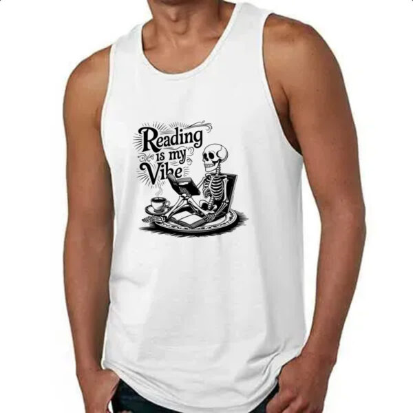 Camiseta Regata Caveira Reading is my vibe - Imagem 4