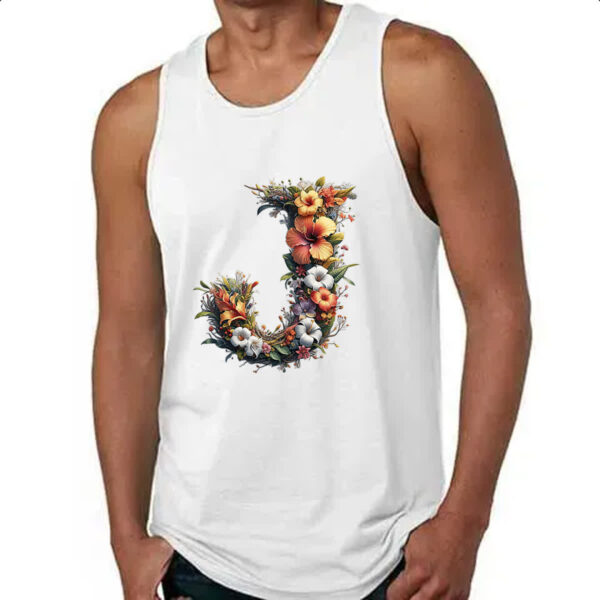 Camiseta Regata Alfabeto Floral Letra J - Imagem 4