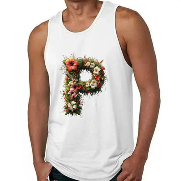 Camiseta Regata Alfabeto Floral Letra P - Imagem 4