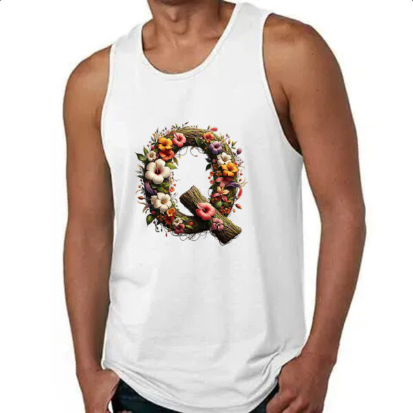 Camiseta Regata Alfabeto Floral Letra Q - Imagem 4