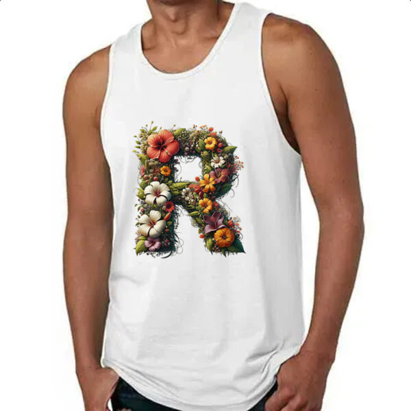 Camiseta Regata Alfabeto Floral Letra R - Imagem 4