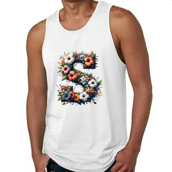 Camiseta Regata Alfabeto Floral Letra S - Imagem 4