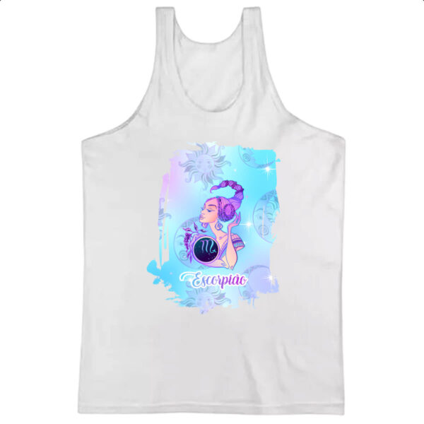 Camiseta Regata Escorpiao fundo zodiacal