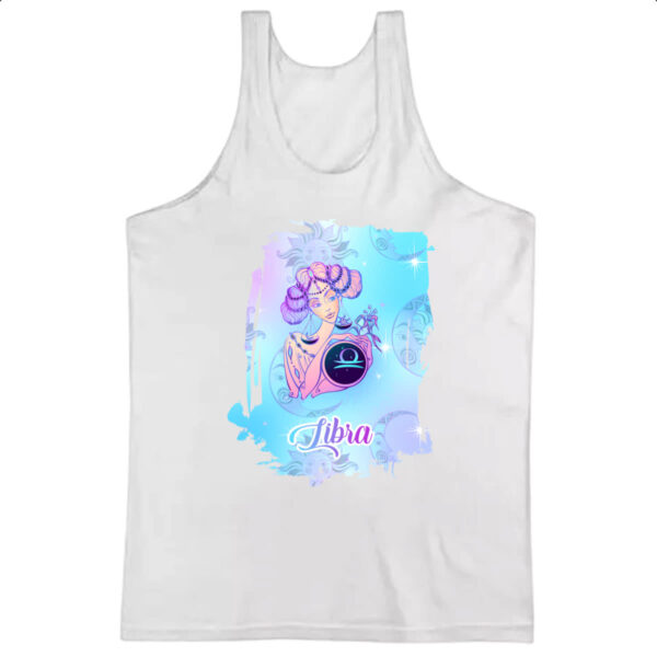 Camiseta Regata Libra fundo zodiacal