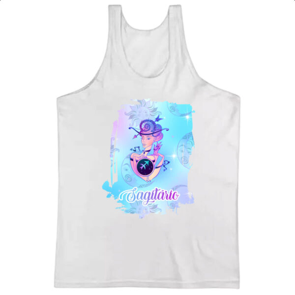 Camiseta Regata Sagitario fundo zodiacal