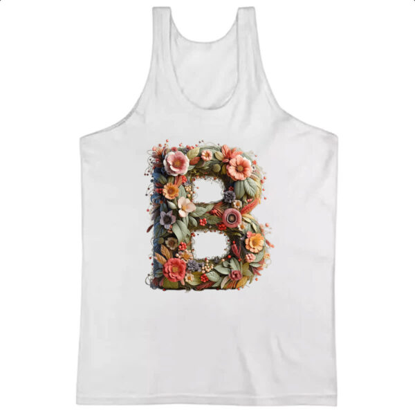 Camiseta Regata Alfabeto Floral Letra B