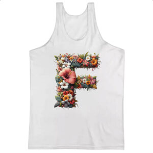 Camiseta Regata Alfabeto Floral Letra F
