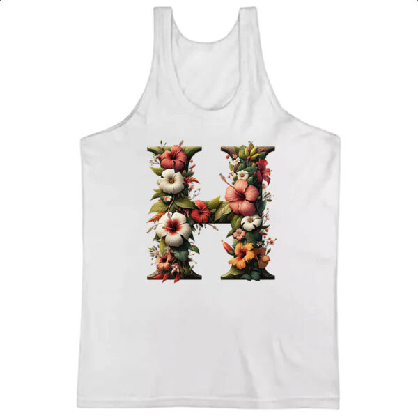 Camiseta Regata Alfabeto Floral Letra H