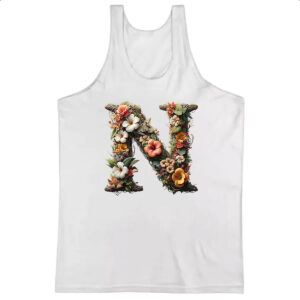 Camiseta Regata Alfabeto Floral Letra N