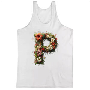 Camiseta Regata Alfabeto Floral Letra P