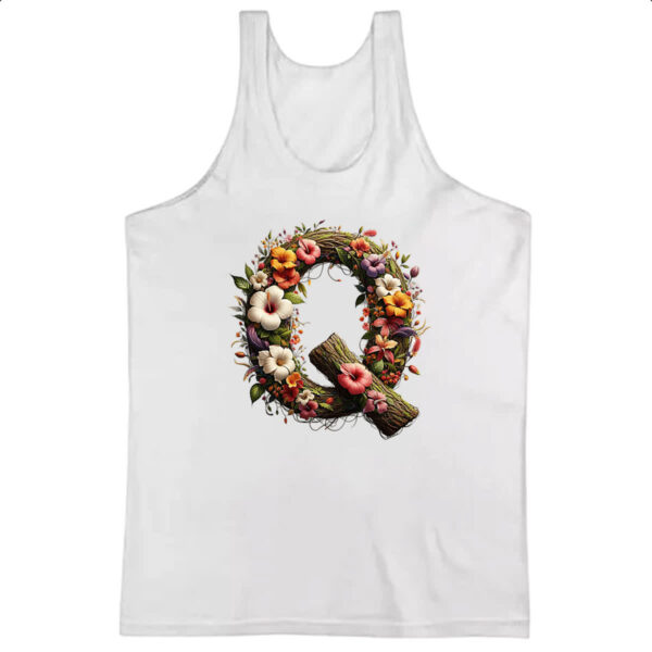 Camiseta Regata Alfabeto Floral Letra Q
