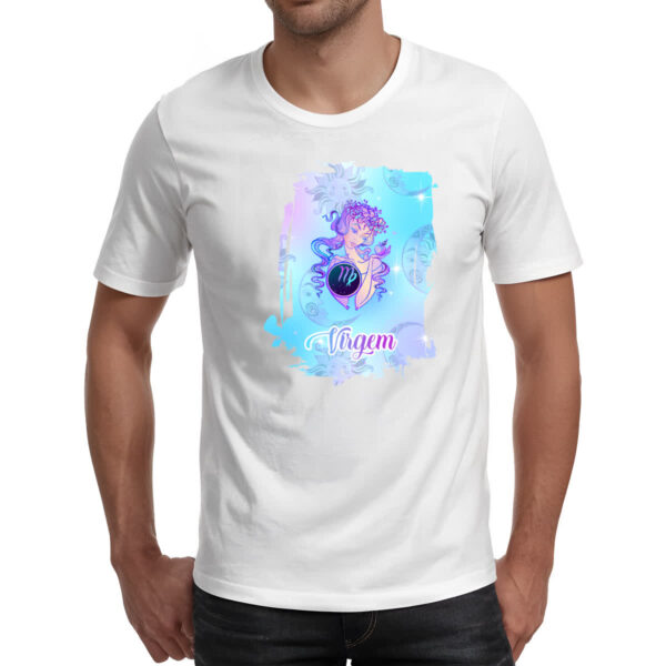 Camiseta Unissex Virgem fundo zodiacal - Imagem 2