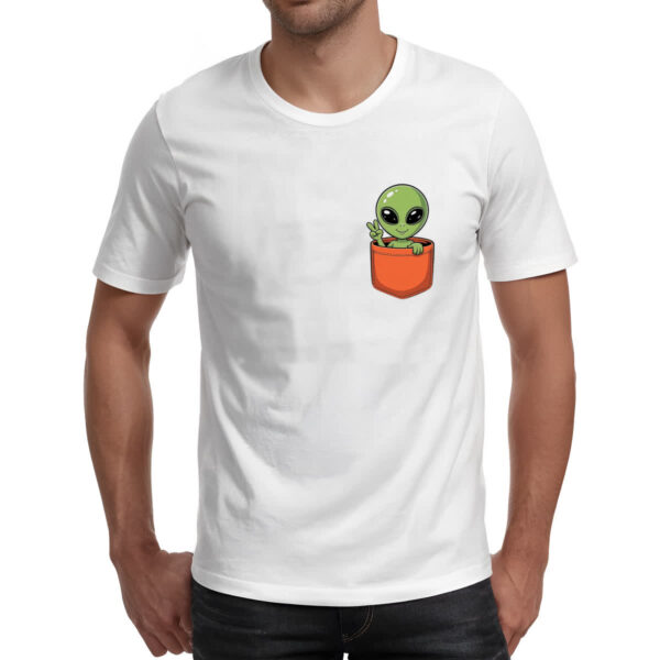 Camiseta Unissex Alien no bolso laranja - Imagem 2
