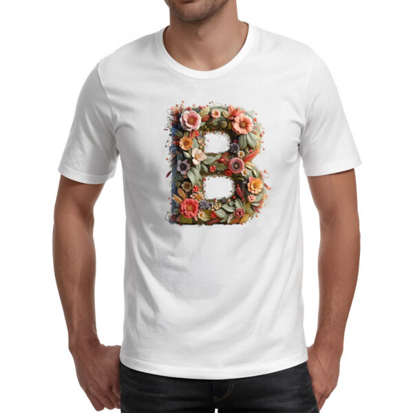 Camiseta Unissex Alfabeto Floral Letra B - Imagem 2