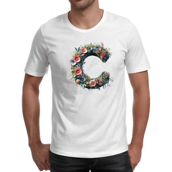 Camiseta Unissex Alfabeto Floral Letra C - Imagem 2