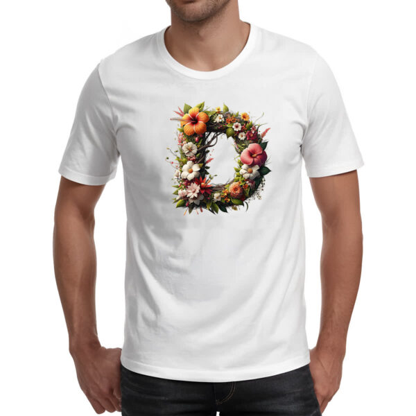 Camiseta Unissex Alfabeto Floral Letra D - Imagem 2