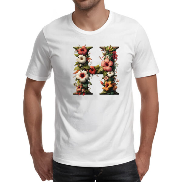 Camiseta Unissex Alfabeto Floral Letra H - Imagem 2
