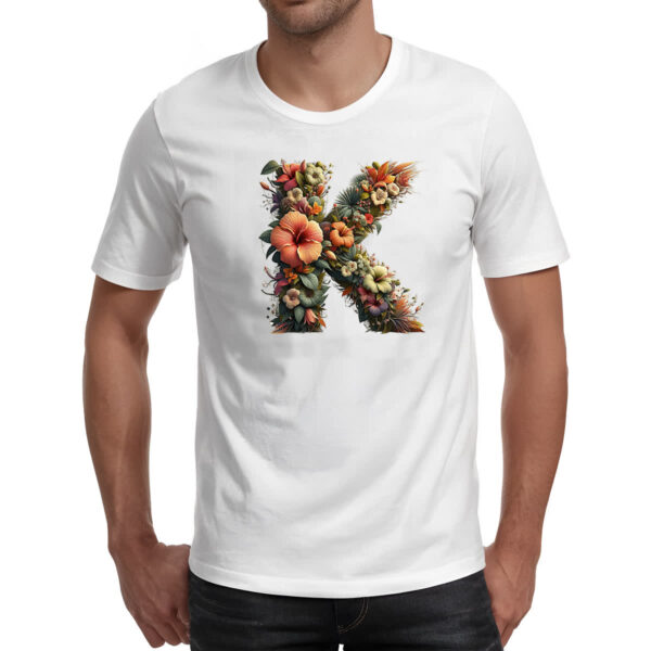 Camiseta Unissex Alfabeto Floral Letra K - Imagem 2