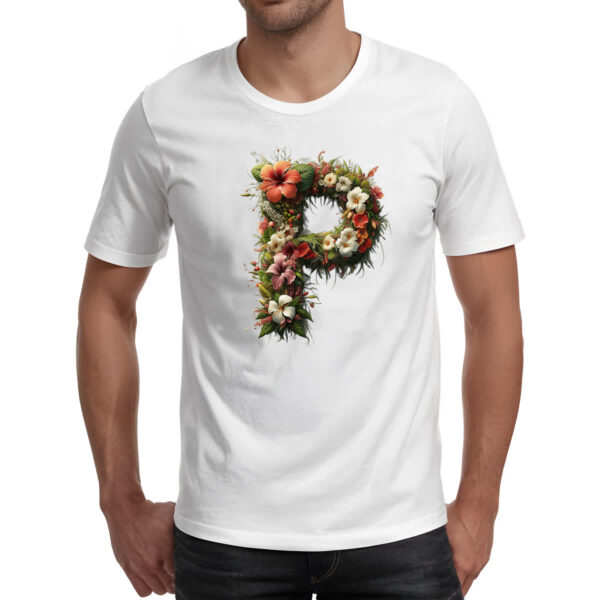 Camiseta Unissex Alfabeto Floral Letra P - Imagem 2