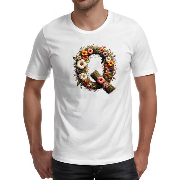 Camiseta Unissex Alfabeto Floral Letra Q - Imagem 2