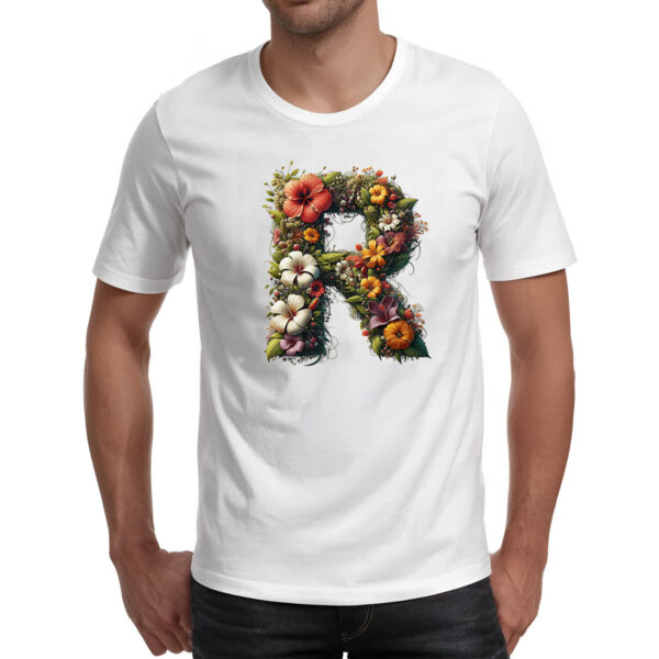 Camiseta Unissex Alfabeto Floral Letra R - Imagem 2