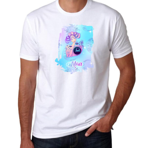 Camiseta Unissex Libra fundo zodiacal - Imagem 3