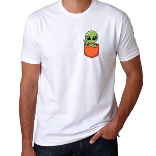 Camiseta Unissex Alien no bolso laranja - Imagem 3