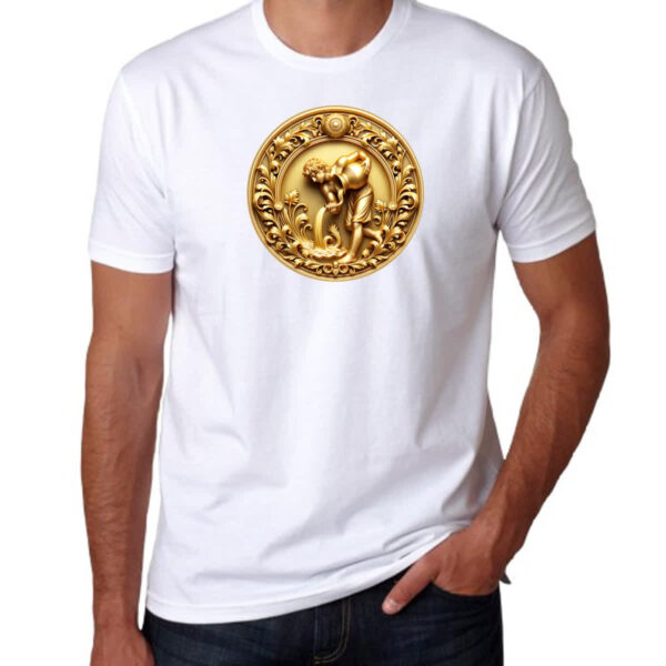 Camiseta Unissex Signo de Aquario moeda de ouro - Imagem 3