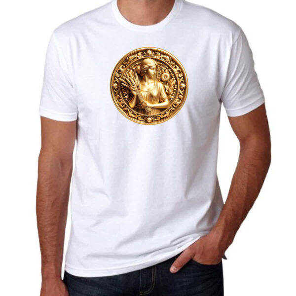 Camiseta Unissex Signo de Virgem moeda de ouro - Imagem 3