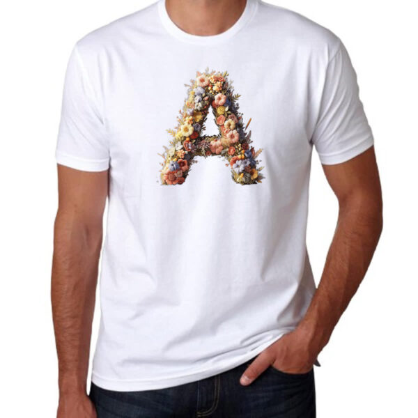 Camiseta Unissex Alfabeto Floral Letra A - Imagem 3