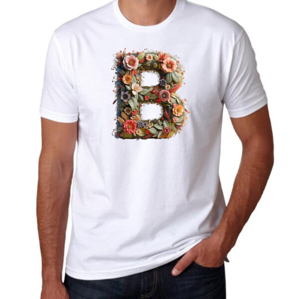 Camiseta Unissex Alfabeto Floral Letra B - Imagem 3