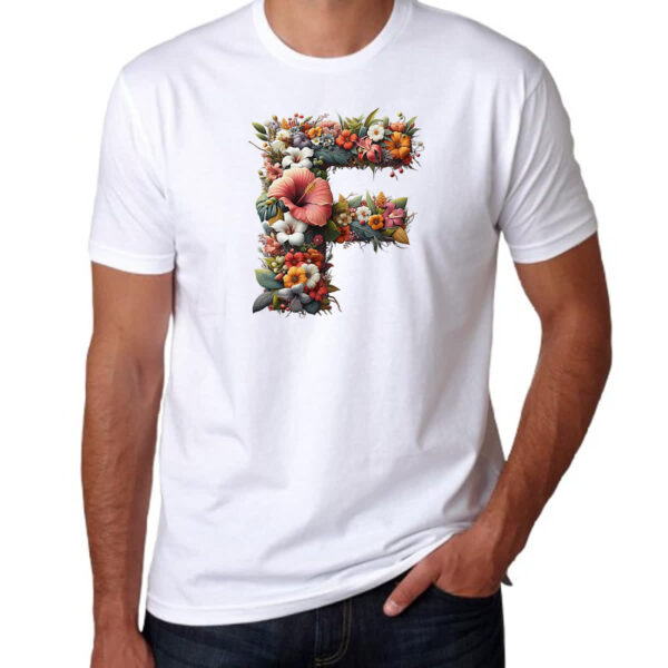 Camiseta Unissex Alfabeto Floral Letra F - Imagem 3
