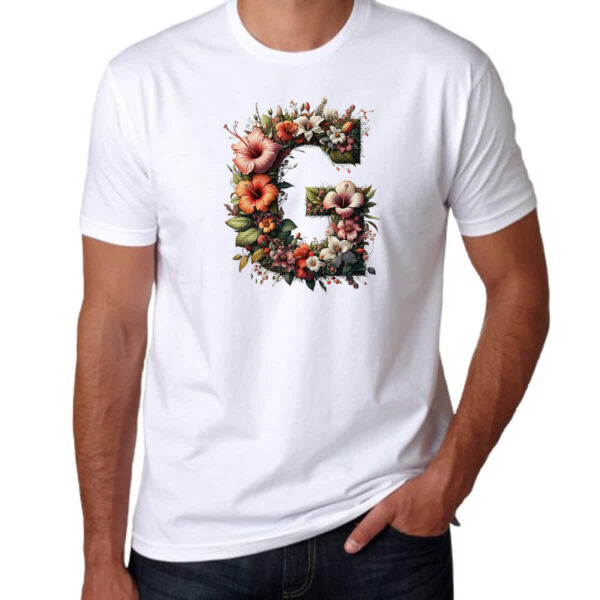 Camiseta Unissex Alfabeto Floral Letra G - Imagem 3