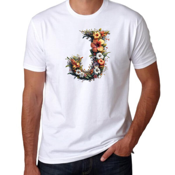 Camiseta Unissex Alfabeto Floral Letra J - Imagem 3