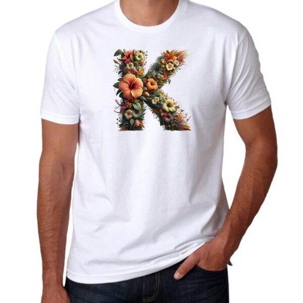 Camiseta Unissex Alfabeto Floral Letra K - Imagem 3